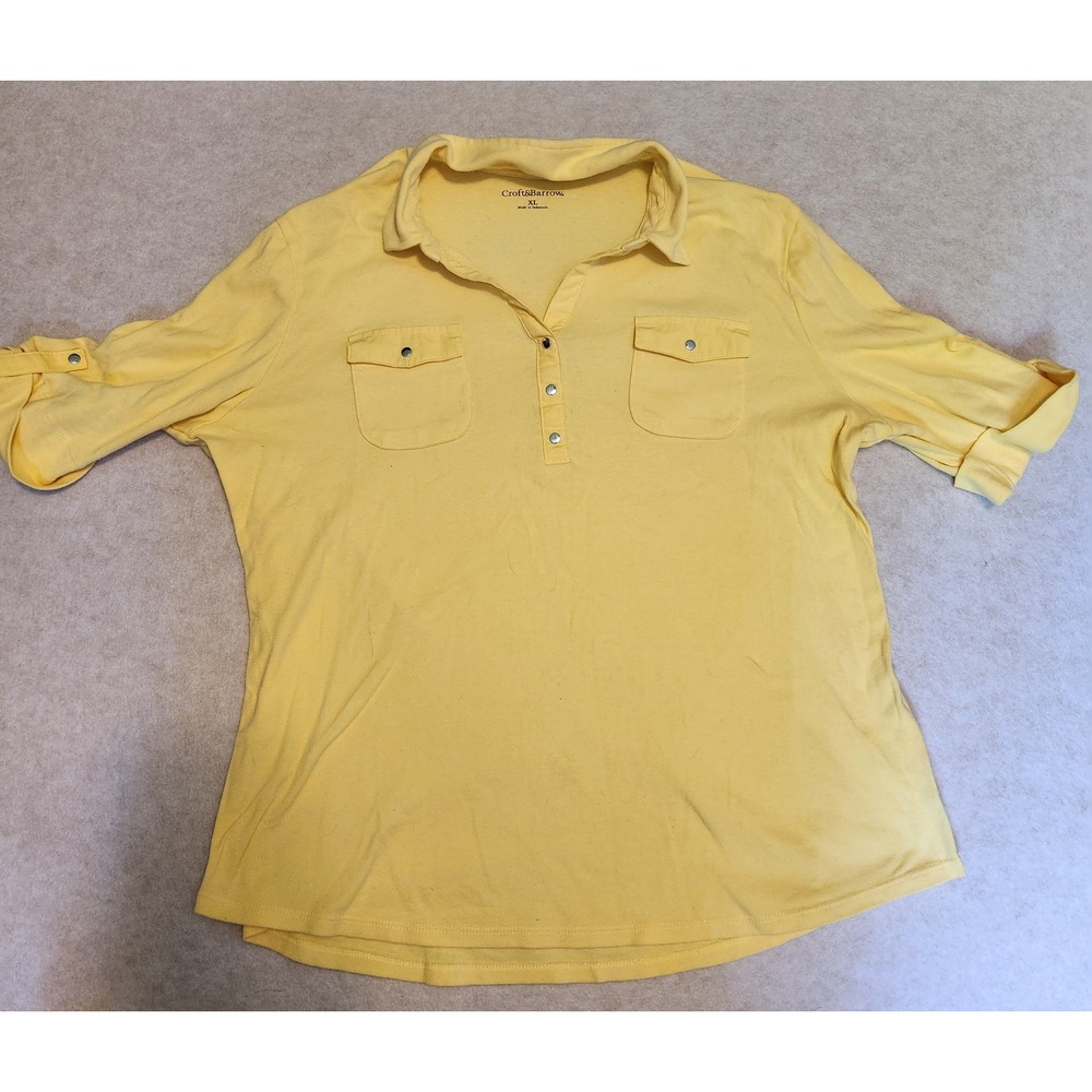 Croft & Barrow‎ Yellow Polo Shirt Roll-Tab Sleeve Button Up Top XL